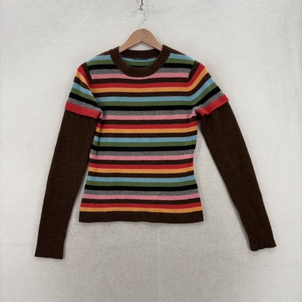 Maya Sweater Womens Medium Multicolor Stripe Cashmere Blend Crew Knit Pullover